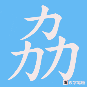 《劦》的笔顺动画写字动画演示
