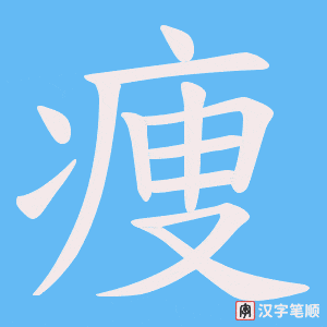 《痩》的笔顺动画写字动画演示
