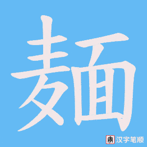 《麺》的笔顺动画写字动画演示
