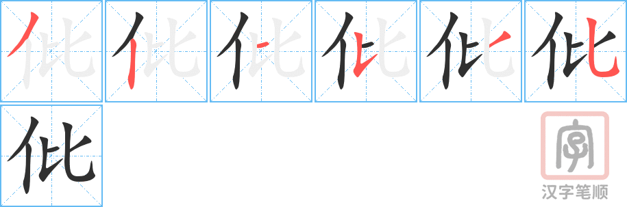 《仳》的笔顺分步演示（一笔一画写字）