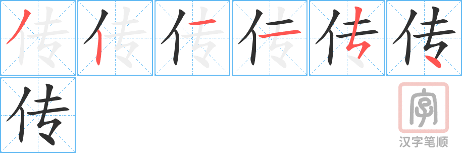 《传》的笔顺分步演示（一笔一画写字）