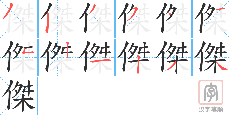 《傑》的笔顺分步演示（一笔一画写字）