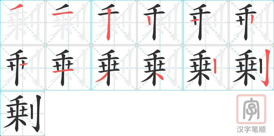 《剰》的笔顺分步演示（一笔一画写字）