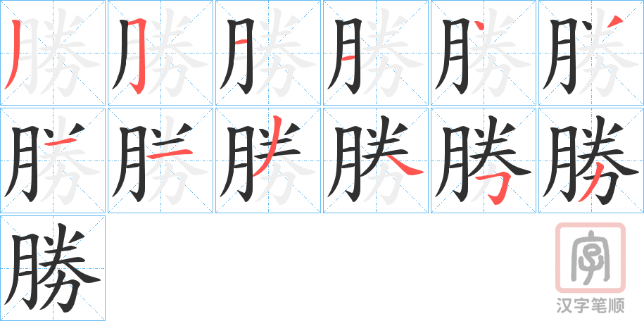 《勝》的笔顺分步演示（一笔一画写字）