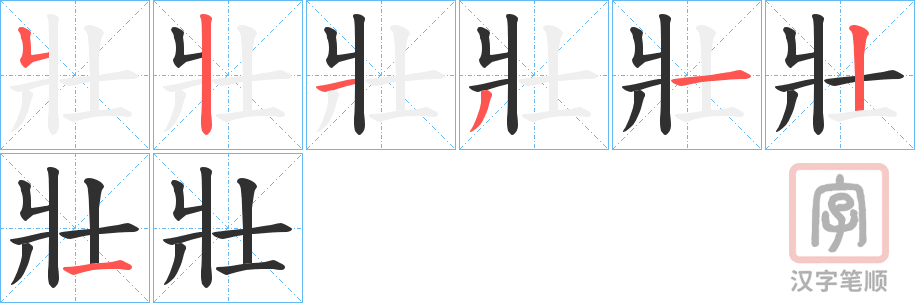 《壯》的笔顺分步演示（一笔一画写字）