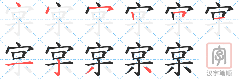 《宲》的笔顺分步演示（一笔一画写字）