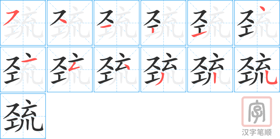 《巯》的笔顺分步演示（一笔一画写字）