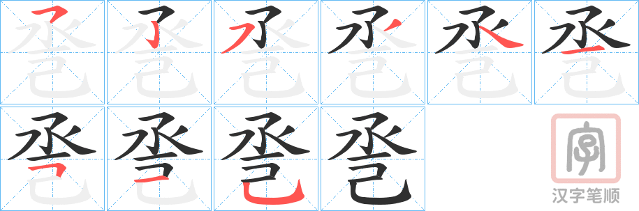 《巹》的笔顺分步演示（一笔一画写字）