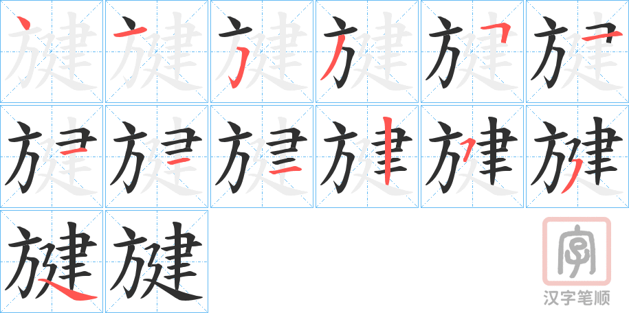《旔》的笔顺分步演示（一笔一画写字）