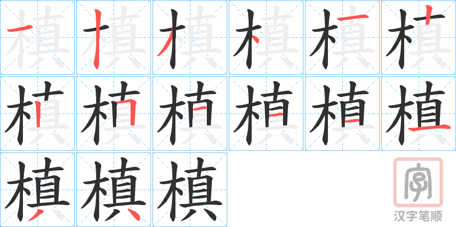 《槙》的笔顺分步演示（一笔一画写字）