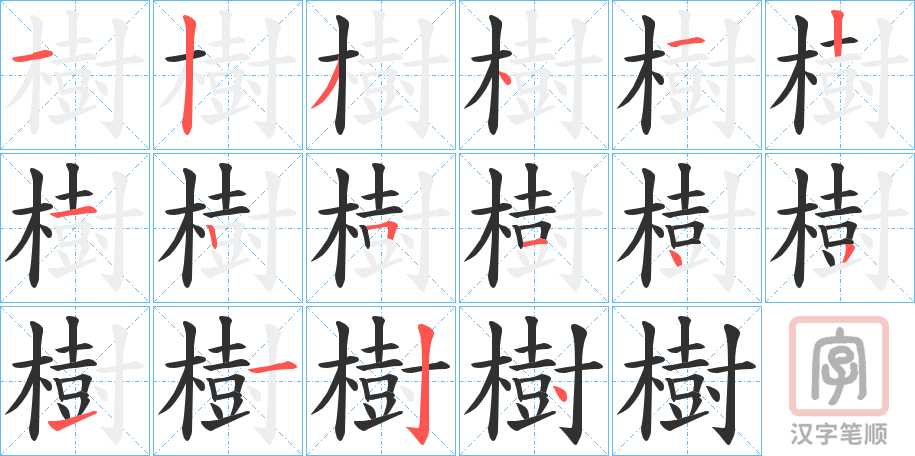 《樹》的笔顺分步演示（一笔一画写字）