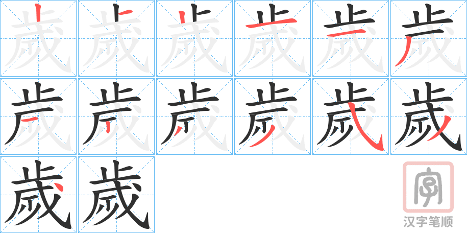《歲》的笔顺分步演示（一笔一画写字）