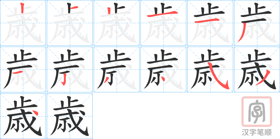 《歳》的笔顺分步演示（一笔一画写字）