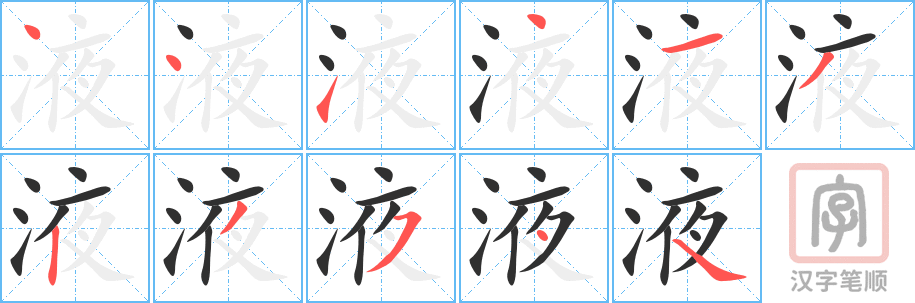 《液》的笔顺分步演示（一笔一画写字）