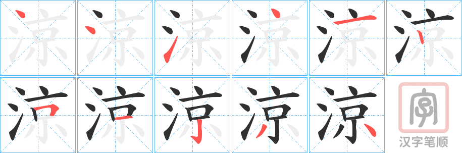 《涼》的笔顺分步演示（一笔一画写字）