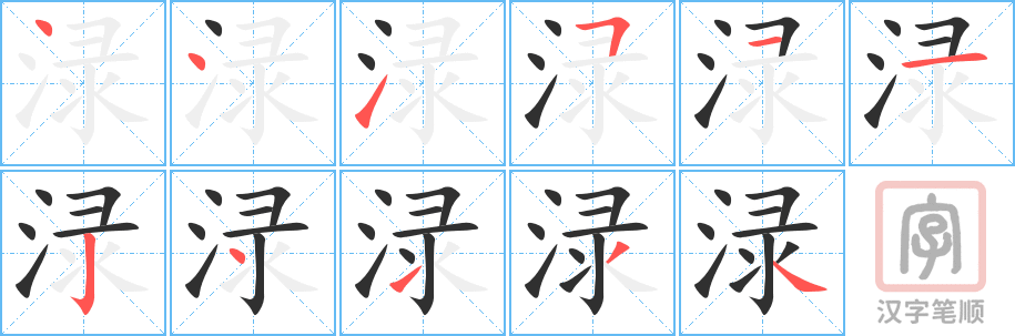 《渌》的笔顺分步演示（一笔一画写字）