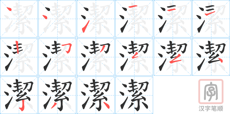 《潔》的笔顺分步演示（一笔一画写字）