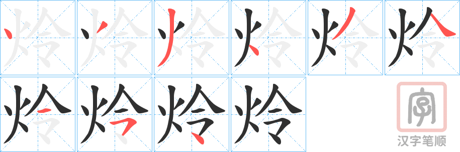 《炩》的笔顺分步演示（一笔一画写字）