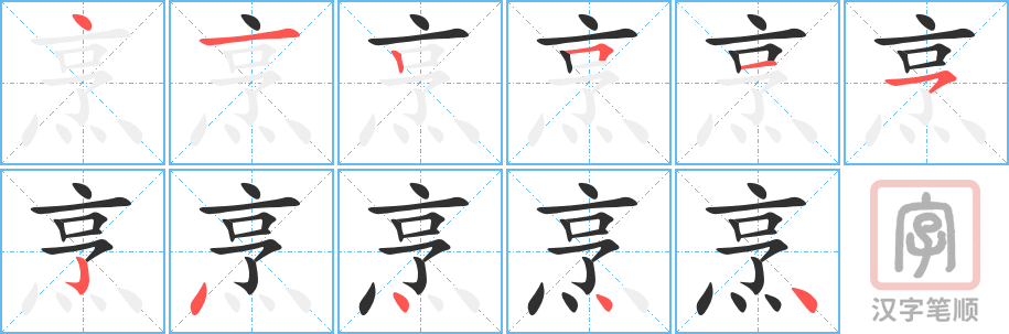 《烹》的笔顺分步演示（一笔一画写字）