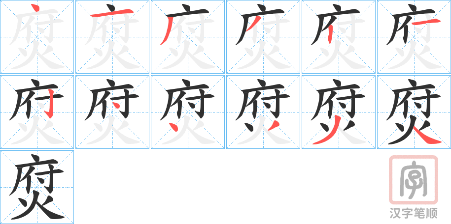 《焤》的笔顺分步演示（一笔一画写字）