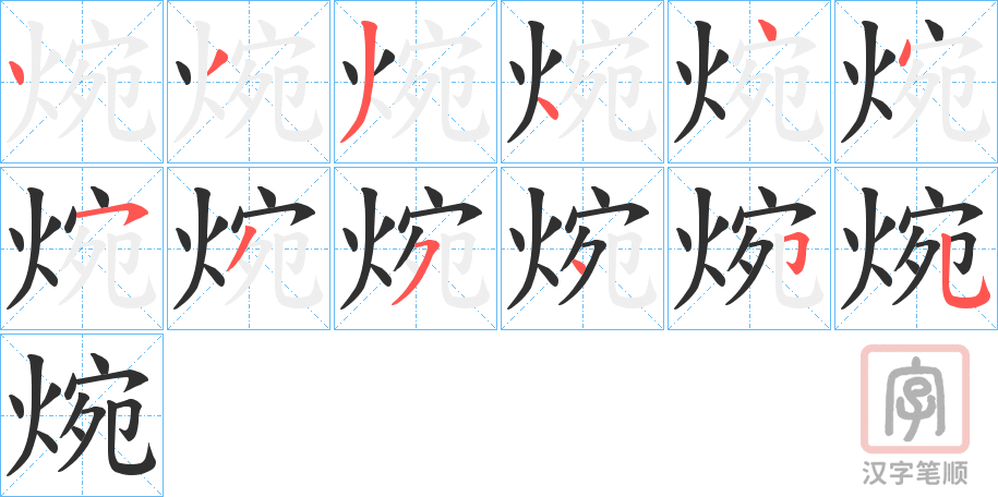 《焥》的笔顺分步演示（一笔一画写字）