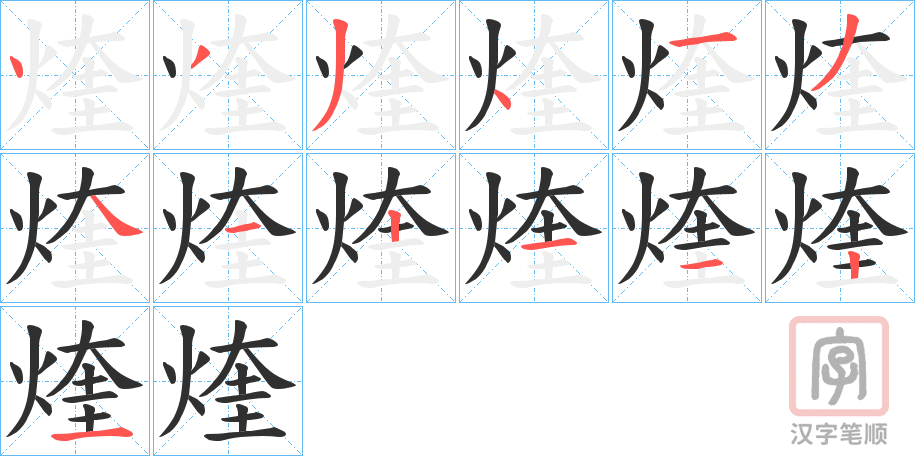 《煃》的笔顺分步演示（一笔一画写字）
