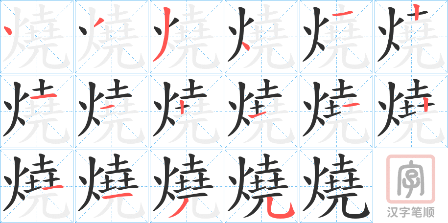 《燒》的笔顺分步演示（一笔一画写字）