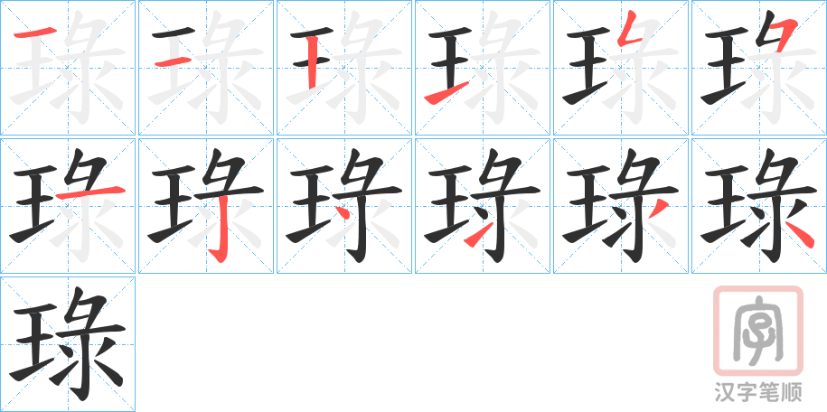 《琭》的笔顺分步演示（一笔一画写字）