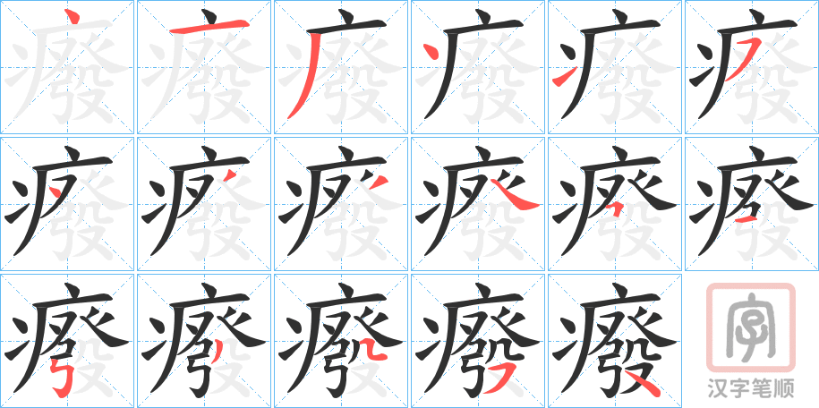 《癈》的笔顺分步演示（一笔一画写字）
