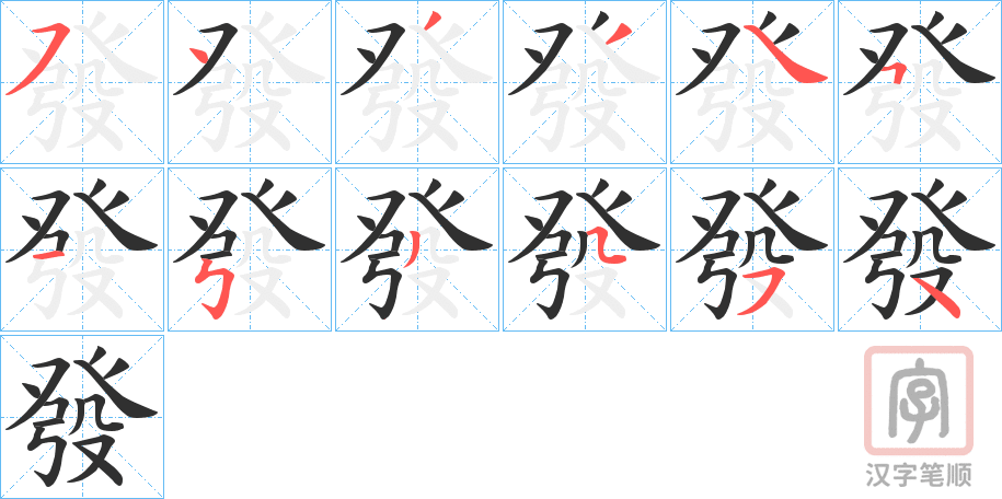 《發》的笔顺分步演示（一笔一画写字）