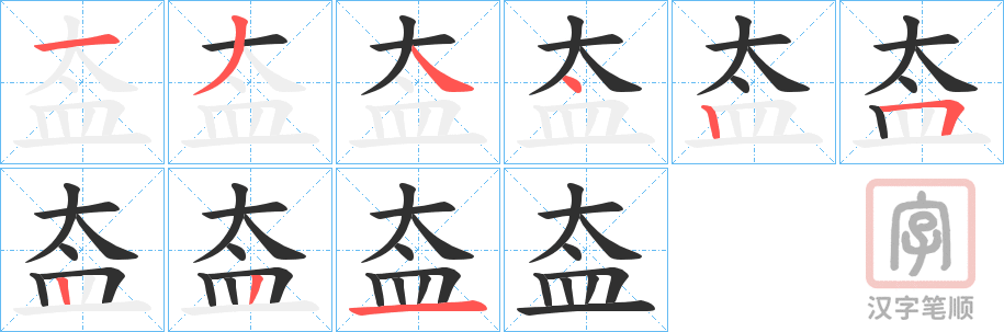 《盇》的笔顺分步演示（一笔一画写字）