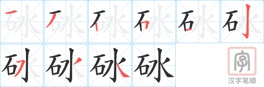 《砅》的笔顺分步演示（一笔一画写字）