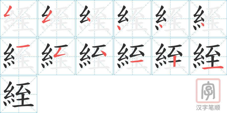 《絰》的笔顺分步演示（一笔一画写字）