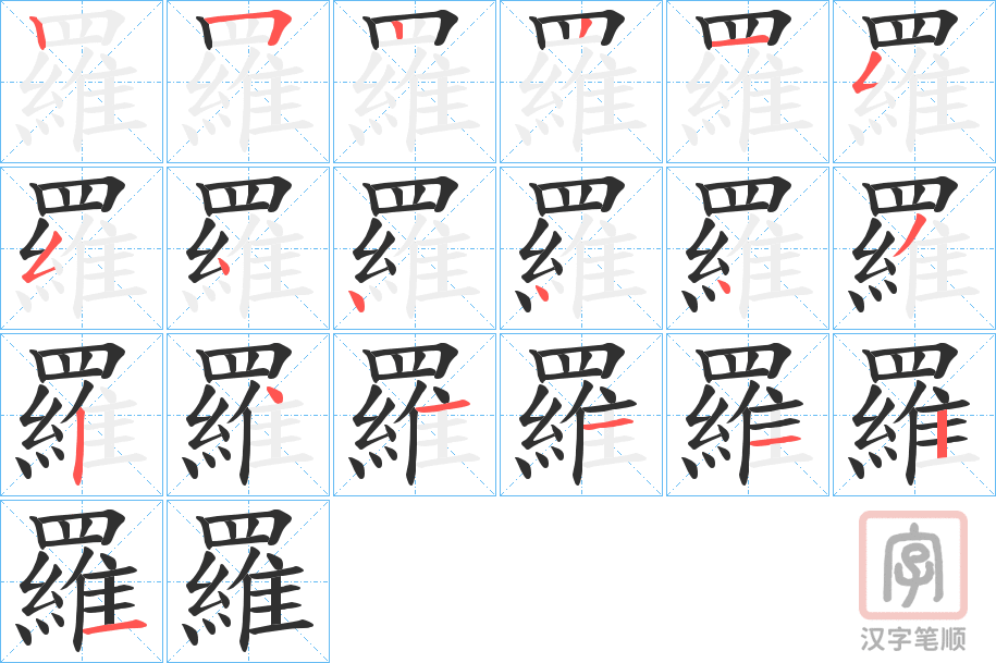 《羅》的笔顺分步演示（一笔一画写字）