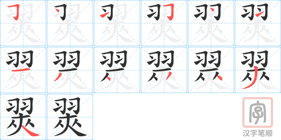 《翜》的笔顺分步演示（一笔一画写字）