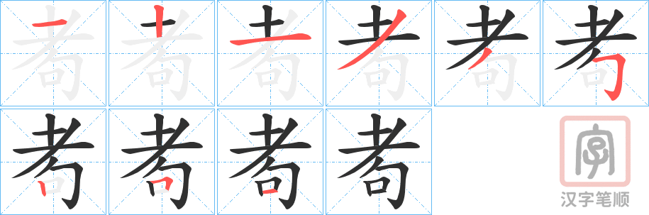 《耇》的笔顺分步演示（一笔一画写字）