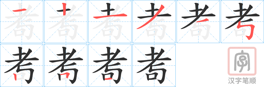 《耉》的笔顺分步演示（一笔一画写字）