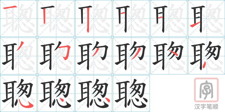 《聦》的笔顺分步演示（一笔一画写字）