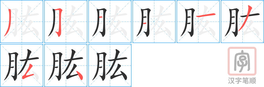 《肱》的笔顺分步演示（一笔一画写字）