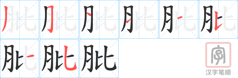《肶》的笔顺分步演示（一笔一画写字）