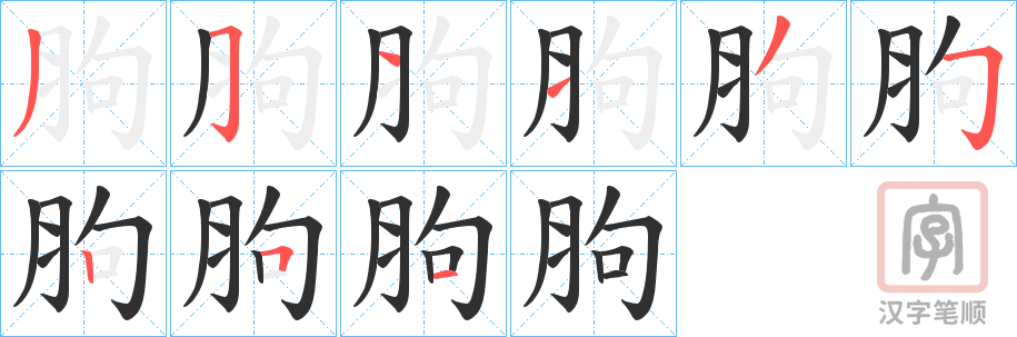 《胊》的笔顺分步演示（一笔一画写字）
