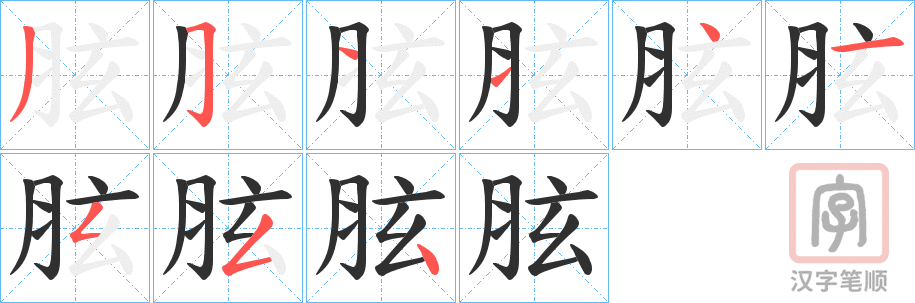 《胘》的笔顺分步演示（一笔一画写字）