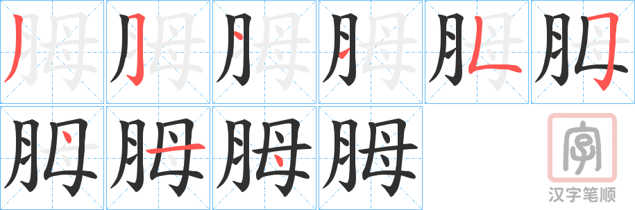 《胟》的笔顺分步演示（一笔一画写字）