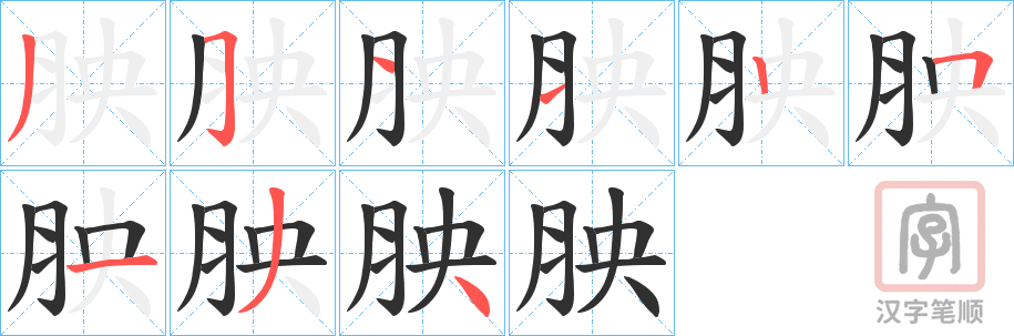 《胦》的笔顺分步演示（一笔一画写字）