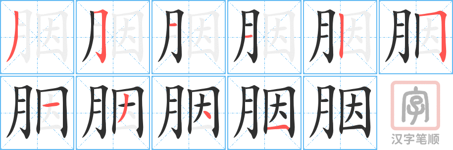 《胭》的笔顺分步演示（一笔一画写字）