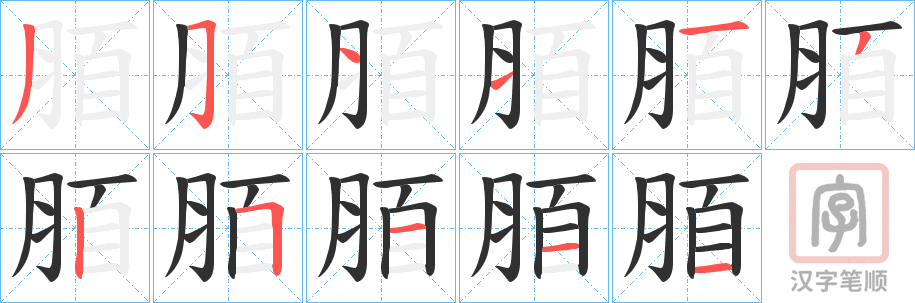 《脜》的笔顺分步演示（一笔一画写字）
