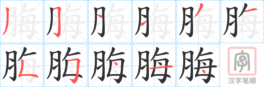 《脢》的笔顺分步演示（一笔一画写字）