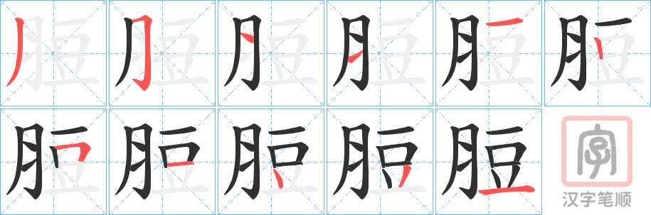 《脰》的笔顺分步演示（一笔一画写字）