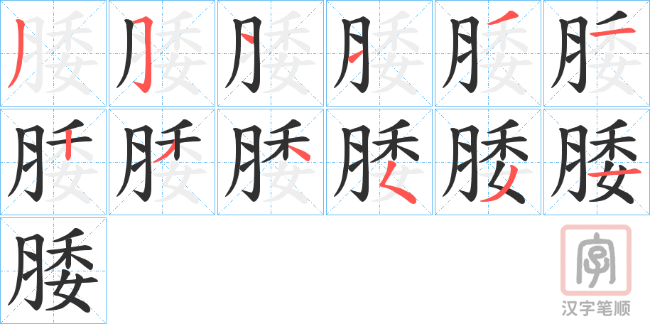 《腇》的笔顺分步演示（一笔一画写字）