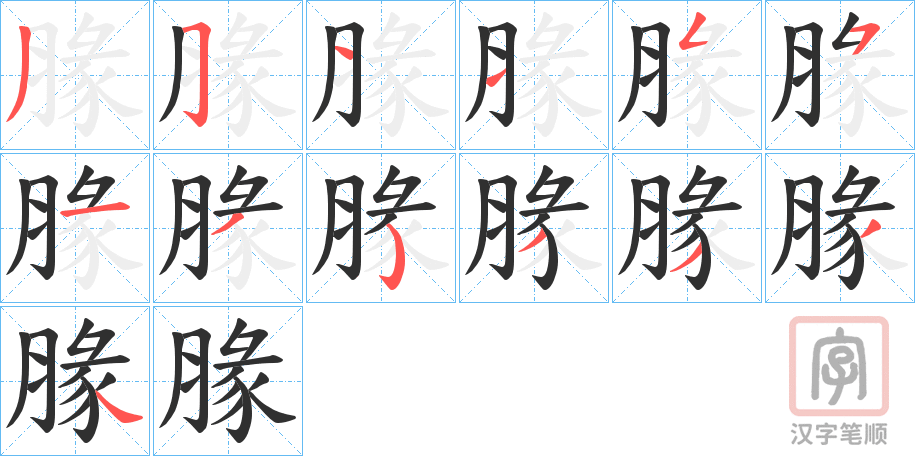 《腞》的笔顺分步演示（一笔一画写字）
